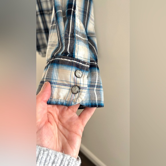 Old Navy Men's Size XL Button Down Long Sleeve Blue White Western Pearl Snaps - Picture 7 of 12